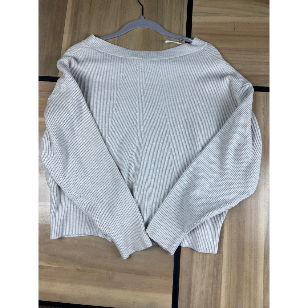 ZARA Knit Sweater Cream Ribbed Pullover Women's Size S Boxy Fit Long Sleeve